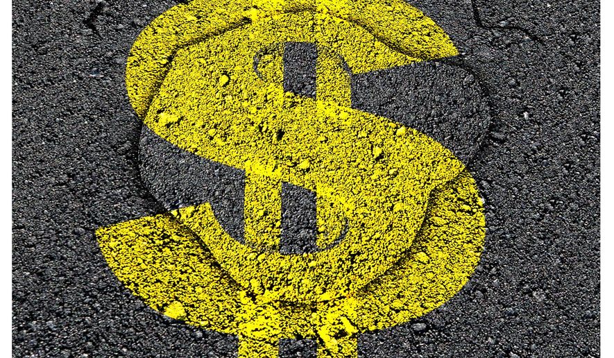 Illustration on ways to fund infrastructure improvements by Alexander Hunter/The Washington Times