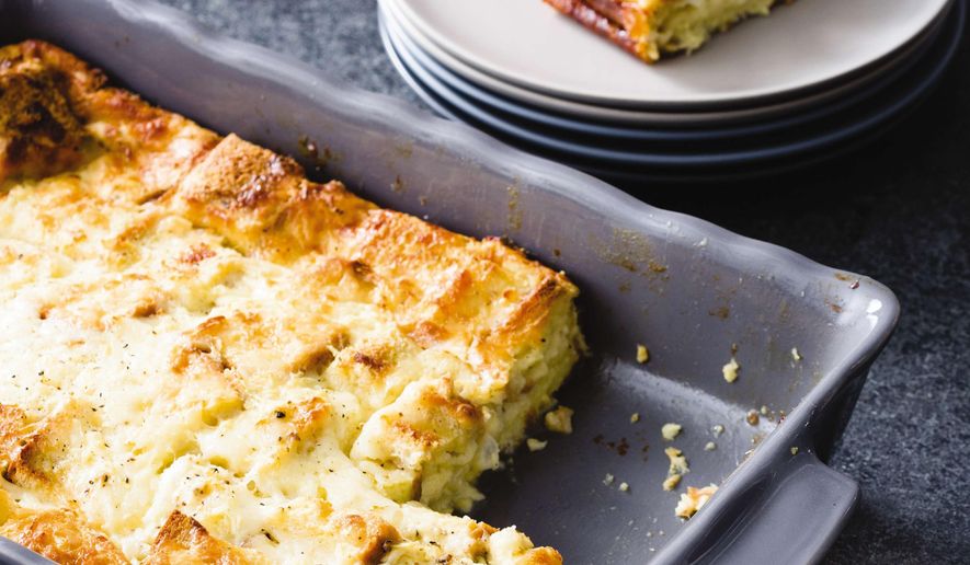 This undated photo provided by America's Test Kitchen in April 2019 shows a 24-Hour Omelet in Brookline, Mass. This recipe appears in the cookbook “All-Time Best Brunch.” (Joe Keller/America's Test Kitchen via AP)