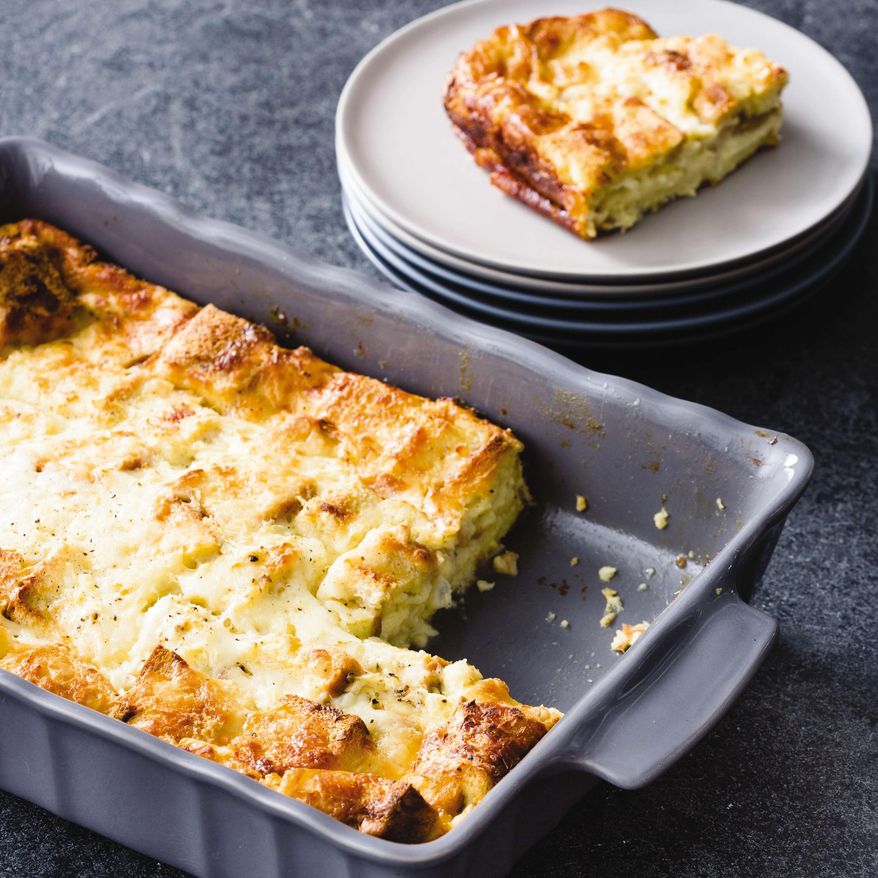 This undated photo provided by America's Test Kitchen in April 2019 shows a 24-Hour Omelet in Brookline, Mass. This recipe appears in the cookbook “All-Time Best Brunch.” (Joe Keller/America's Test Kitchen via AP)