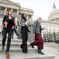 Rep. Ilhan Omar, Minnesota Democrat, (second from left), reported collecting over $832,000 for her campaign. This puts her ahead of Rep. Alexandria Ocasio-Cortez, (left), and other prominent lawmakers. In 2018, Ms. Omar won her congressional race with 78% of the vote. (Associated Press)