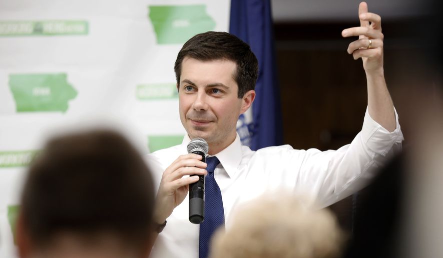 2020 Democratic presidential candidate South Bend Mayor Pete Buttigieg speaks during a town hall meeting, Tuesday, April 16, 2019, in Fort Dodge, Iowa. (AP Photo/Charlie Neibergall)