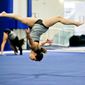 In this Thursday, April 11, 2019, photo, UCLA gymnast Katelyn Ohashi trains on the floor with the University of California Bruins gymnastics team in Los Angeles.  Ohashi is a social media darling with three viral floor routines and according to coach Valorie Kondos Field &amp;quot;a better person, teammate and gymnast.&amp;quot; As Ohashi gets ready to compete in her final collegiate meet, she says she is happy to be walking away on her own terms and is looking to the future after graduating in June. (AP Photo/Damian Dovarganes)