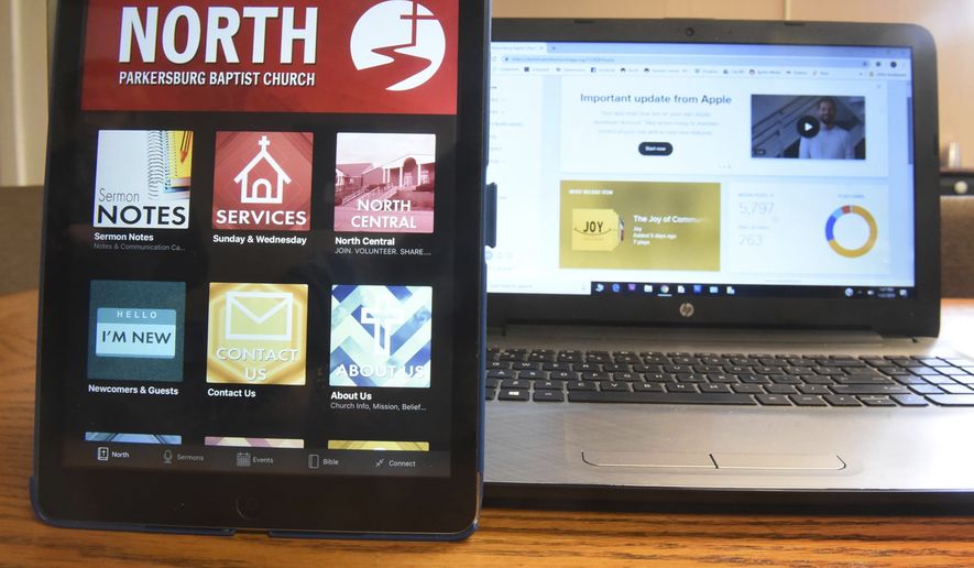 This undated photo shows the church application screen for North Parkersburg Baptist Church in Parkersburg, W.Va. Several churches within the Parkersburg/Vienna area have apps. Among those are The Rock, Warehouse Church and North Parkersburg Baptist. The church app is part of the technology to adapt to members daily digital diet. (Jeff Baughan/News and Sentinel via AP)