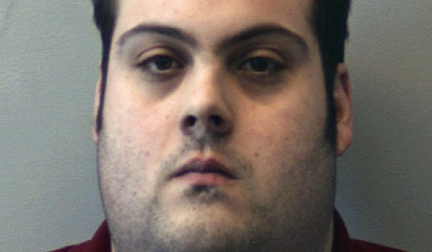 This booking photo released Thursday, March 1, 2018, by the Beverly Police Department shows Daniel Frisiello, of Beverly, Mass., accused of mailing five envelopes containing a white powder. Prosecutors are seeking three years in prison for Frisiello who admitted to sending threatening letters filled with white powder to President Donald Trump’s sons and others. Frisiello is set to be sentenced Friday, April 19, 2019, in Boston federal court. (Beverly Police Department via AP, File)