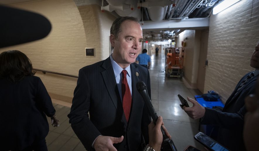 House intelligence committee Chairman Adam Schiff, D-Calif., responds to questions on Capitol Hill in Washington, Tuesday, April 2, 2019. (AP Photo/J. Scott Applewhite) ** FILE **
