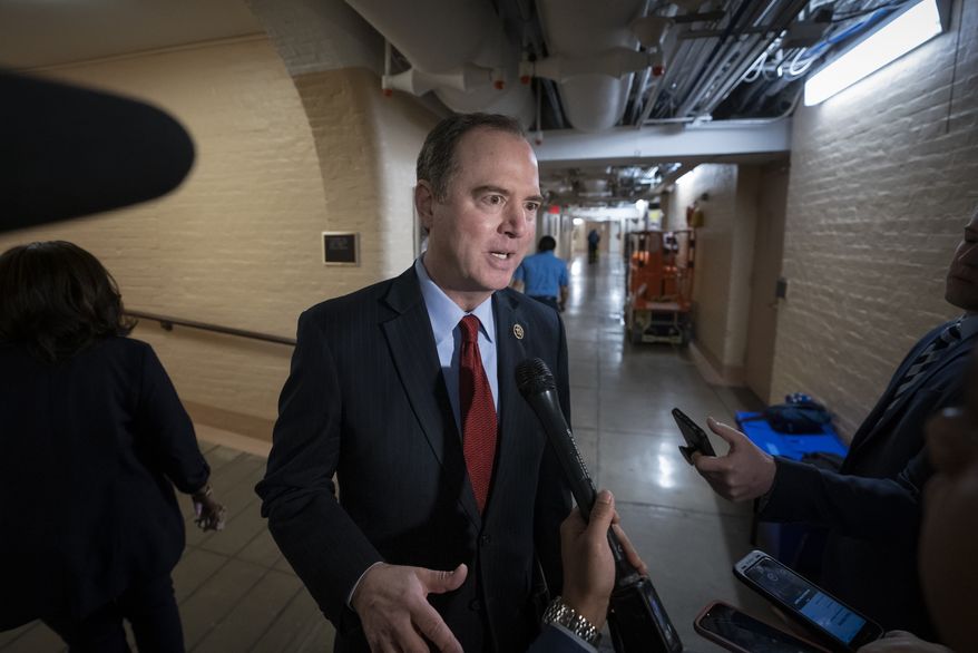 House intelligence committee Chairman Adam Schiff, D-Calif., responds to questions on Capitol Hill in Washington, Tuesday, April 2, 2019. (AP Photo/J. Scott Applewhite) ** FILE **