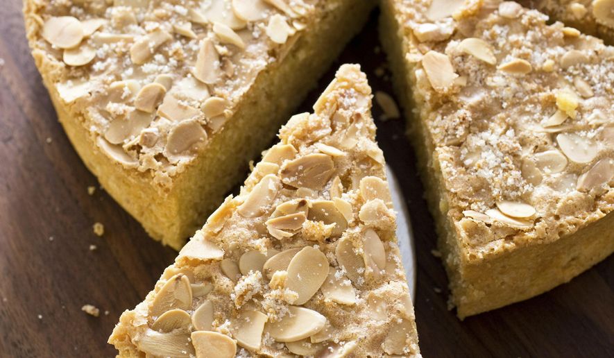 This undated photo provided by America's Test Kitchen in April 2019 shows an Italian Almond Cake in Brookline, Mass. This recipe appears in the cookbook "The Perfect Cake." (Carl Tremblay/America's Test Kitchen via AP)