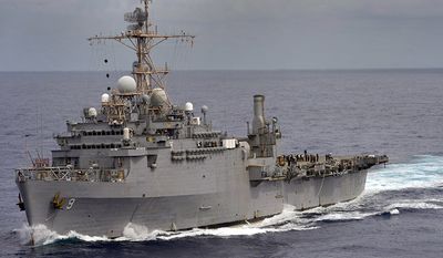 The amphibious transport dock ship USS Denver (LPD 9) transits the Philippine Sea during a scheduled deployment. Denver is part of the Bonhomme Richard Amphibious Ready Group (ARG) and is currently operating in the 7th Fleet area of operations. (U.S. Navy photo by Mass Communication Specialist Seaman Lacordrick Wilson/Released)