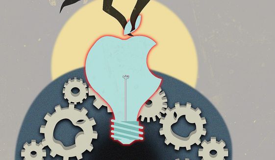 Illustration on the Apple/Qualcomm settlement by Linas Garsys/The Washington Times