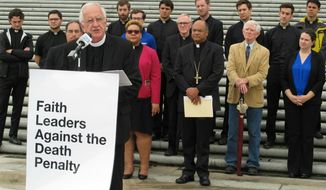 Rev. Dan Krutz, executive director of the Louisiana Interchurch Conference, speaks in support of a bill to end Louisiana&#39;s use of the death penalty, on Thursday, April 25, 2019, in Baton Rouge, La. (AP Photo/Melinda Deslatte)