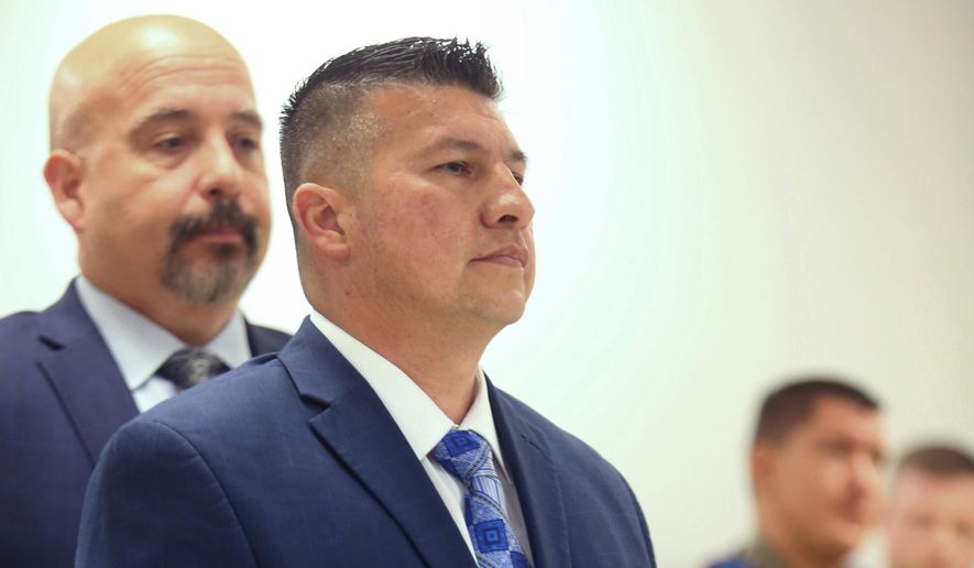 Edinburg Mayor Richard Molina stands before Justice of the Peace Precinct 2 Jaime &amp;quot;Jerry&amp;quot; Muñoz as he is arraigned on illegal voting and engaging in organized election fraud charges on Thursday, April 25, 2019, in Pharr, Texas.  (Richard Molina/The Monitor via AP)