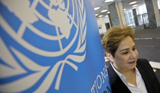 In this March 29, 2019, photo, Patricia Espinosa, Executive Secretary of the United Nations Framework Convention on Climate Change (UNFCCC), at U.N. headquarters. The U.N. climate chief says world leaders must recognize there is no option except to speed-up and scale-up action to tackle global warming, warning that continuing on the current path will lead to &amp;quot;a catastrophe.&amp;quot; (AP Photo/Bebeto Matthews)