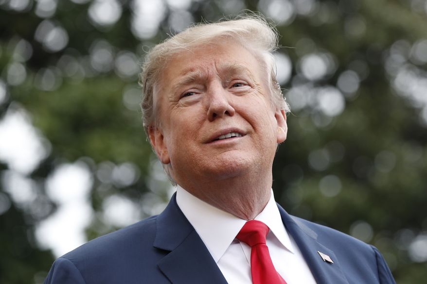 President Donald Trump speaks to the media as he departs the White House, Friday April 26, 2019, as he leaves Washington headed to Indianapolis where he is expected to speak at the annual meeting of the National Rifle Association. (AP Photo/Jacquelyn Martin)