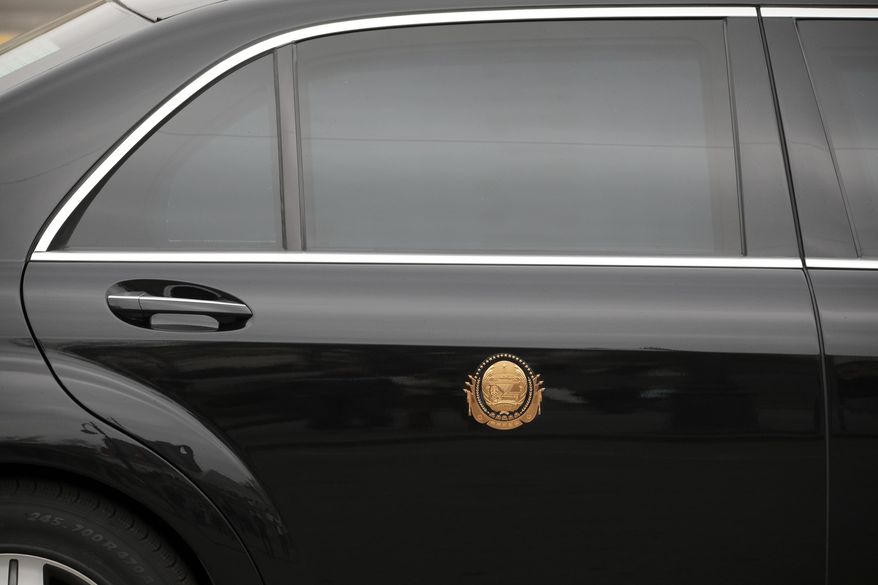 FILE - In this April 24, 2019, file photo, North Korean leader Kim Jong Un's limousine is seen at a railway station in Vladivostok, Russia. German automaker Daimler, which makes armored limousines used by North Korean leader Kim Jong Un, says it has no idea where he got them and has no business dealings with the North. (AP Photo/Alexander Khitrov, File)