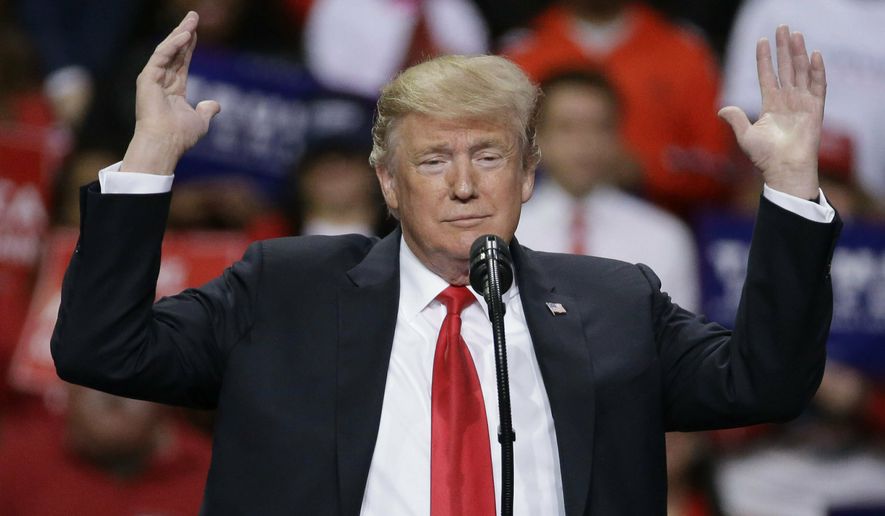 President Donald Trump speaks at a Make America Great Again rally Saturday, April 27, 2019, in Green Bay, Wis. (AP Photo/Mike Roemer)