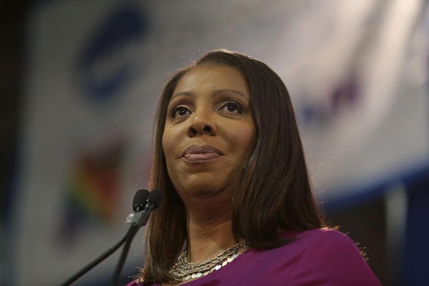 In this Jan. 6, 2019, photo, New York Attorney General Letitia James speaks during an inauguration ceremony in New York. (Associated Press) **FILE**