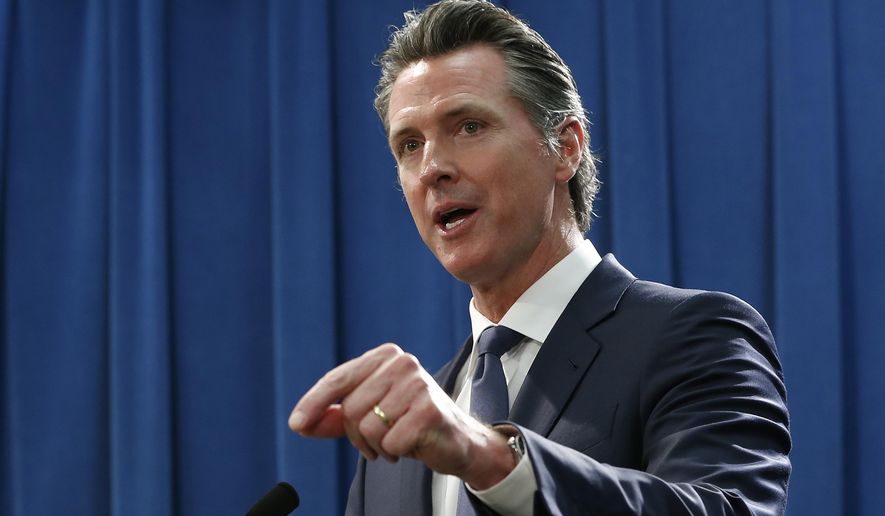 California Gov. Gavin Newsom discusses the weekend shooting at the Poway Chabad Synagogue north of San Diego during a news conference Monday, April 29, 2019, in Sacramento, Calif. Newsom said he would increase spending to pay for increasing security at nonprofit organizations at higher risk because of their ideology, beliefs or mission. (AP Photo/Rich Pedroncelli)