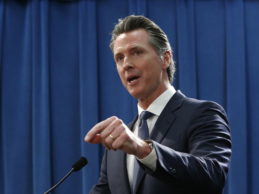 California Gov. Gavin Newsom discusses the weekend shooting at the Poway Chabad Synagogue north of San Diego during a news conference Monday, April 29, 2019, in Sacramento, Calif. Newsom said he would increase spending to pay for increasing security at nonprofit organizations at higher risk because of their ideology, beliefs or mission. (AP Photo/Rich Pedroncelli)