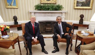 President Barack Obama meets with President-elect Donald Trump in the Oval Office of the White House in Washington, Thursday, Nov. 10, 2016. (AP Photo/Pablo Martinez Monsivais) ** FILE **