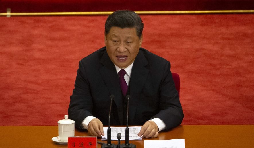 Chinese President Xi Jinping speaks during a commemoration ahead of the 100th anniversary of the May 4 Movement at the Great Hall of the People in Beijing Tuesday, April 30, 2019. (AP Photo/Ng Han Guan) ** FILE **