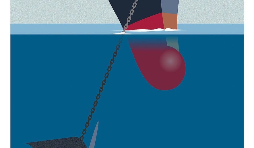 Illustration on attacks on the maritime industry by Linas Garsys/The Washington Times