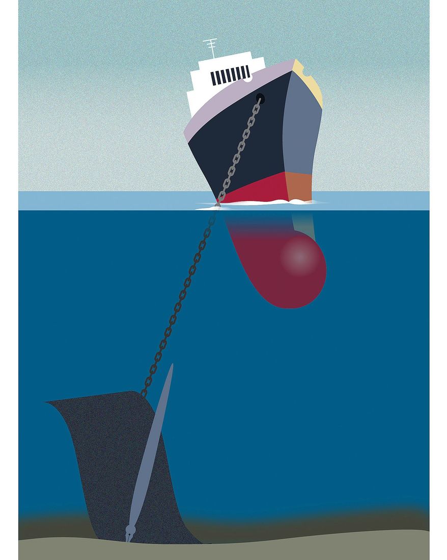 Illustration on attacks on the maritime industry by Linas Garsys/The Washington Times