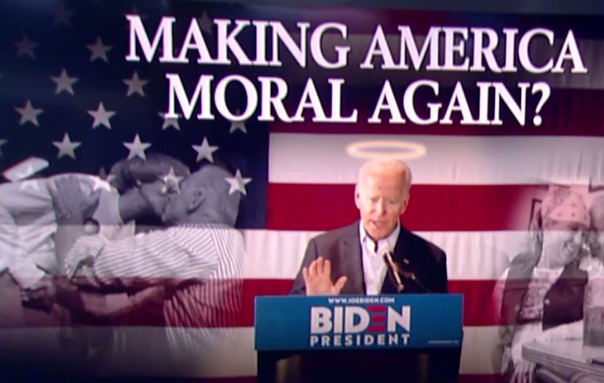 Former Vice President Joe Biden has adopted a &quot;Make America Moral Again&quot; slogan, a play on President Trump&#39;s &quot;Make America Great Again&quot; phrase. (Image: Fox News, &quot;The Ingraham Angle&quot; screenshot)