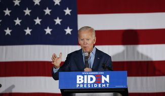 Former Vice President and Democratic presidential candidate Joe Biden speaks during a rally, Wednesday, May 1, 2019, in Iowa City, Iowa. (AP Photo/Charlie Neibergall)