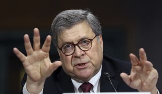 Attorney General William Barr testifies during a Senate Judiciary Committee hearing on Capitol Hill in Washington, Wednesday, May 1, 2019, on the Mueller Report. (AP Photo/Andrew Harnik)