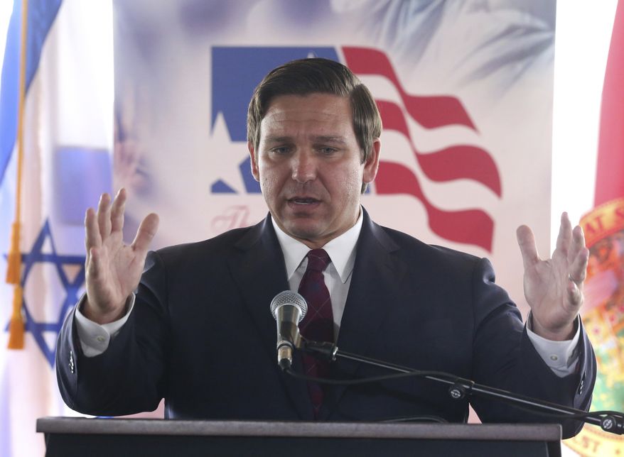 Florida Gov. Ron DeSantis speaks at national prayer day event at the Capitol Thursday May 2, 2019, in Tallahassee, Fla. (AP Photo/Steve Cannon)