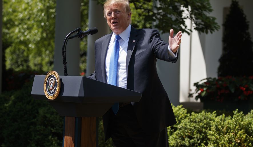 President Donald Trump speaks during a National Day of Prayer event in the Rose Garden of the White House, Thursday, May 2, 2019, in Washington. (AP Photo/Evan Vucci)