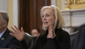 In this March 6, 2019, file photo, Sen. Kirsten Gillibrand, D-N.Y., the ranking member of the Senate Armed Services Subcommittee on Personnel, speaks during a hearing about prevention and response to sexual assault in the military, on Capitol Hill in Washington. (AP Photo/J. Scott Applewhite, File)