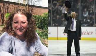 This combination photo shows Ellicott City, Md. resident Tammi Lynch, left, and Hockey Hall of Fame player Willie O’Ree. Lynch was named one of three finalists for the 2019 Willie O’Ree Community Hero Award, which the NHL will give to honor someone who has made a positive impact on his or her community using hockey. O&#39;Ree was the first black player in the NHL and serves as the league’s diversity ambassador. (Photo of Lynch courtesy of Tammi Lynch; AP Photo of O’Ree by Mark J. Terrill) ** FILE **