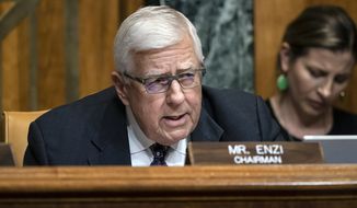 In this March 27, 2019 file photo, Sen. Mike Enzi, R-Wyo., chairman of the Senate Budget Committee, makes an opening statement on the fiscal year 2020 budget resolution, on Capitol Hill in Washington.  Enzi announced Saturday, May 4  that he will not run for a fifth term in 2020. The 75-year-old made the announcement in his hometown of Gillette. (AP Photo/J. Scott Applewhite, File)