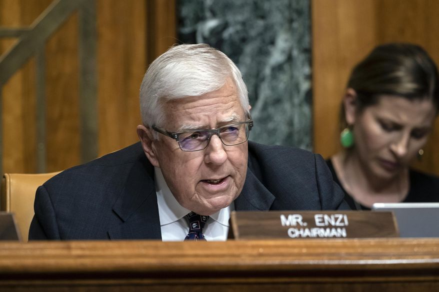 In this March 27, 2019 file photo, Sen. Mike Enzi, R-Wyo., chairman of the Senate Budget Committee, makes an opening statement on the fiscal year 2020 budget resolution, on Capitol Hill in Washington.  Enzi announced Saturday, May 4  that he will not run for a fifth term in 2020. The 75-year-old made the announcement in his hometown of Gillette. (AP Photo/J. Scott Applewhite, File)