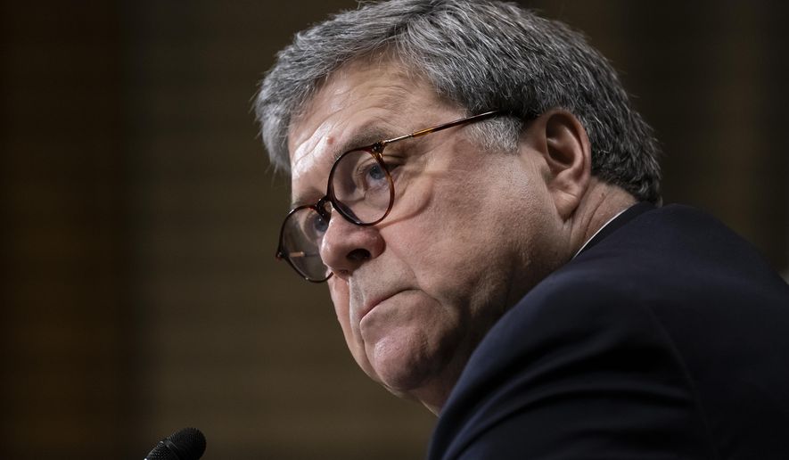 Attorney General William Barr testifies before the Senate Judiciary Committee about the Russia report by special counsel Robert Mueller on Capitol Hill in Washington, Wednesday, May 1, 2019. (AP Photo/J. Scott Applewhite)