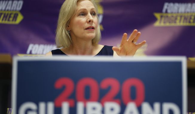 Democratic presidential candidate Sen. Kirsten Gillibrand speaks at a campaign event at a Service Employees International Union office Monday, May 6, 2019, in Las Vegas. (AP Photo/John Locher)