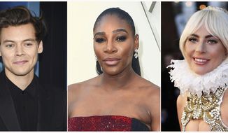 This combination photo shows, from left, actor-singer Harry Styles, tennis star Serena Williams and actress-singer Lady Gaga who will join Anna Wintour as hosts for the 71st annual Met Gala, a fundraiser for the museum’s Costume Institute. (AP Photo)