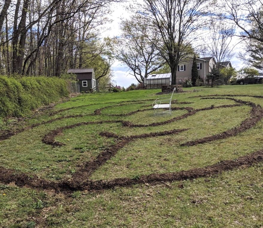 This undated photo shows a labyrinth in Greencastle, Pa. Follow the path in labyrinth; you will wend your way to the center no matter which turn you choose to take. (Lisa Skiles/Lee Reich via AP)