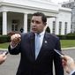 In this Sept. 13, 2017 file photo, Rep. Henry Cuellar, D-Texas, speaks with reporters outside the West Wing after a bipartisan meeting with President Donald Trump at the White House, in Washington. Kristie Small, a former senior aide to Cuellar has filed a lawsuit against the Texas Democrat in Washington D.C. on Monday that claims she was wrongly fired for being pregnant. The lawsuit argues Cuellar&#39;s firing of Small was both sex and pregnancy discrimination in violation of the Congressional Accountability Act of 1995. (AP Photo/Alex Brandon, File)