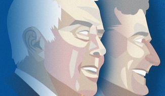 Illustration on the legacy of Indiana Senators Richard Lugar and Birch Bayh by Linas Garsys/The Washington Times