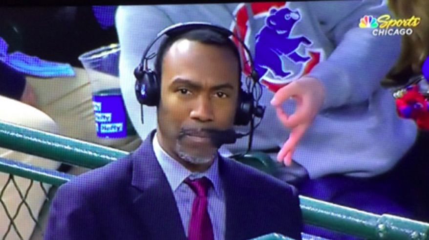 A Chicago Cubs fan makes the "OK" sign during a May 7, 2019, game at Wrigley Field. The organization aid it is investigating the "hand gesture that is associated with racism." (Image: NBC Sports Chicago screenshot)