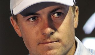 Jordan Spieth speaks to members of the media during a press conference for the Byron Nelson golf tournament in Dallas, Wednesday, May 8, 2019. (Ryan Michalesko/The Dallas Morning News via AP)