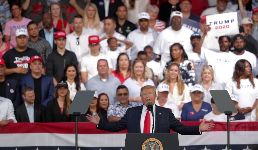President Trump speaks at a rally in Panama City Beach, Fla., Wednesday, May 8, 2019. (AP Photo/Gerald Herbert)
