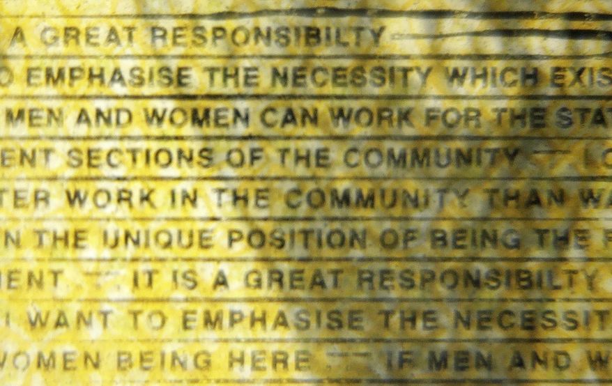 The word "responsibility" is printed with a missing "i" in the Australian $50 note photographed in Sydney, Australia, Thursday, May 9, 2019. Australia’s central bank has confirmed there is a misspelling on 46 million of its latest 50 Australian dollar ($35) notes after a radio station posted an image of the microscopic error on social media. (AP Photo/Rick Rycroft)