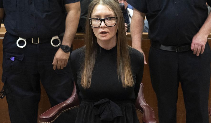 Anna Sorokin arrives for sentencing at New York State Supreme Court, in New York, Thursday, May 9, 2019. Sorokin, the German con artist who passed herself off as a wealthy heiress to swindle banks, hotels and even close friends, was sentenced Thursday to four to 12 years behind bars. (Steven Hirsch/New York Post via AP, Pool)
