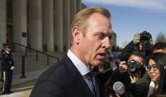 In this Jan. 28, 2019, file photo, acting Defense Secretary Pat Shanahan speaks with the media as he waits for the arrival of NATO Secretary General Jens Stoltenberg at the Pentagon in Washington. President Donald Trump on May 9, said he will nominate Shanahan to be his second secretary of defense. (AP Photo/Alex Brandon, File)