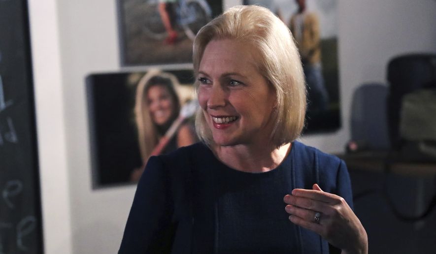 Democratic presidential candidate Sen. Kirsten Gillibrand, D-N.Y., smiles during a campaign stop at a coffee shop in Derry, N.H., Friday, May 10, 2019. (AP Photo/Charles Krupa)