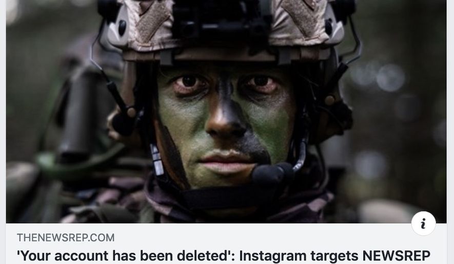 The page for a popular military news website, NEWSREP, was abruptly blocked on Instragram on the evening of May 7, 2019. (Image: Facebook, NEWSREP screenshot) 