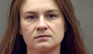 This Aug. 17, 2018, file photo provided by the Alexandria (Va.) Detention Center shows Maria Butina.  Butina, who admitted being a secret agent for the Kremlin believed Russian officials would consider her notes and analysis to be “valuable” as she tried to infiltrate conservative U.S. political groups. (Alexandria Detention Center via AP, File)